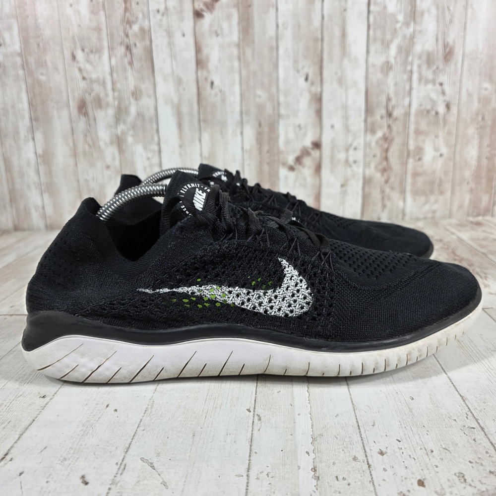 Nike Free RN Flyknit 2018 Mens 12.5 Black White Running Shoes 942838-001